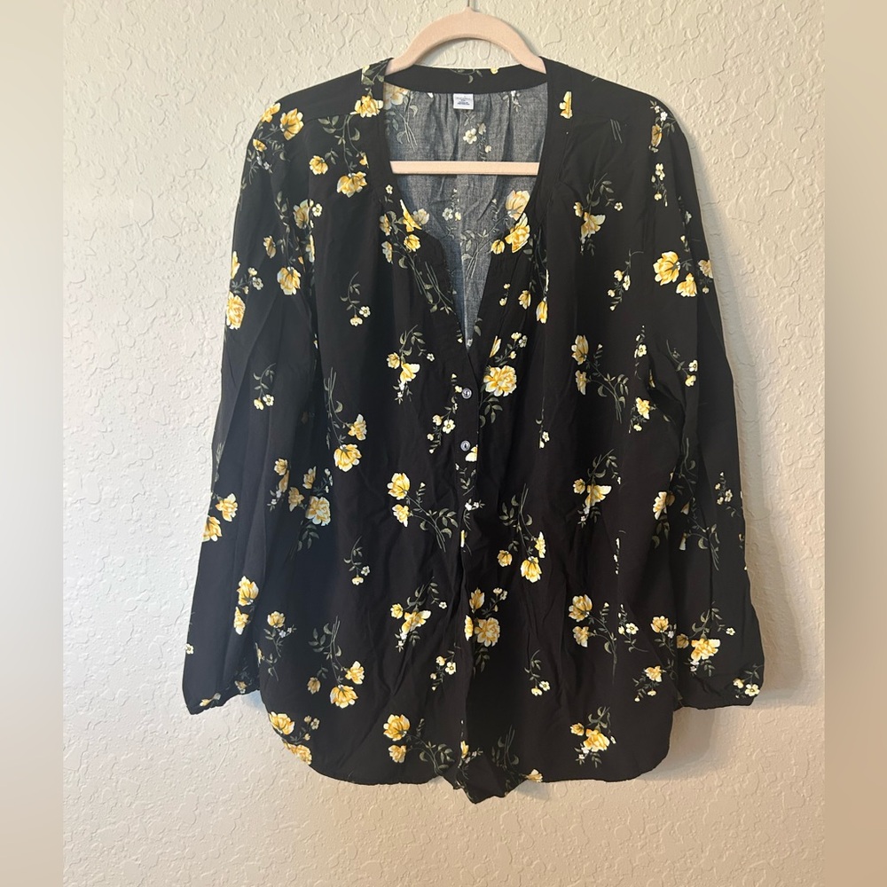 Old Navy Black and Yellow Floral Blouse